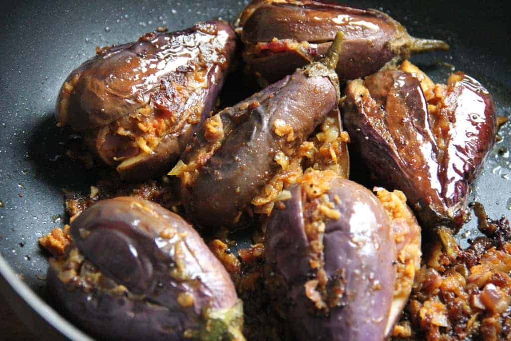 cooked baby stuffed eggplants