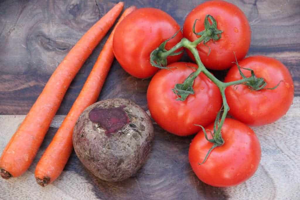 tomatoes, beets and  carrots 