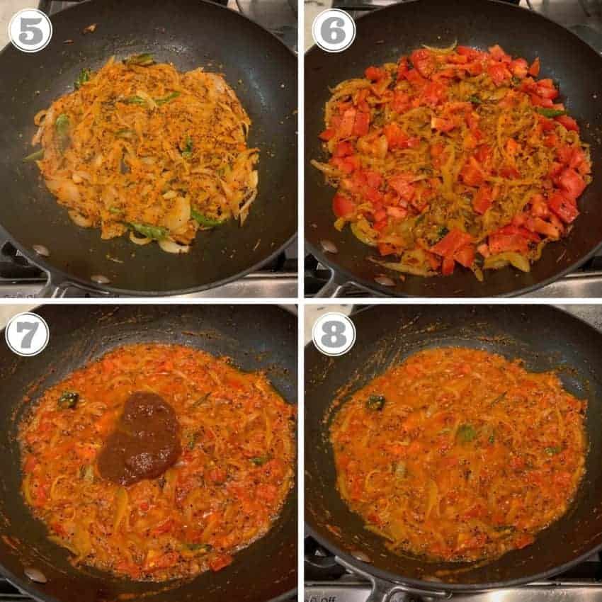 Steps showing how to make shrimp curry