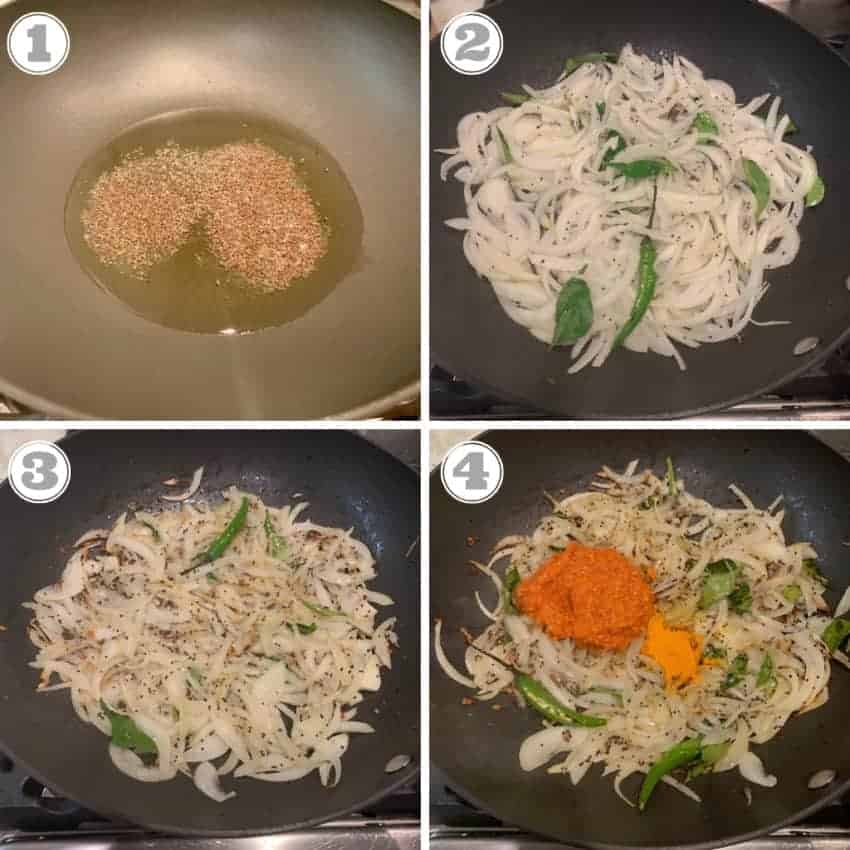 Steps showing how to make shrimp curry