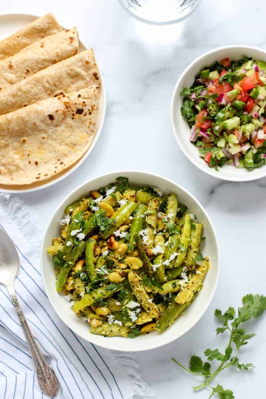 Stir fried Tindora served with Rotis and cucumber salad