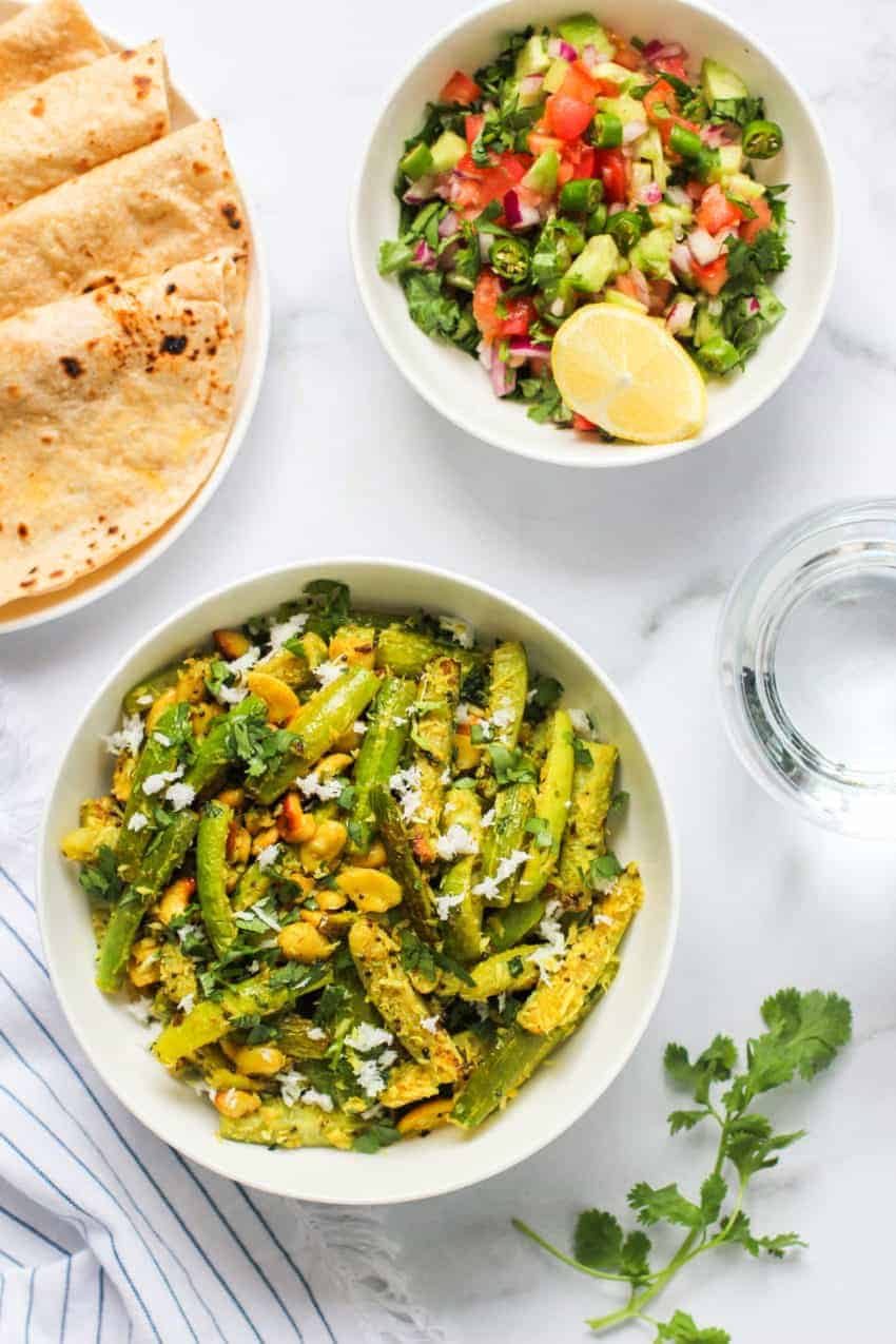 Tondli Bhaji served with Rotis and cucumber salad