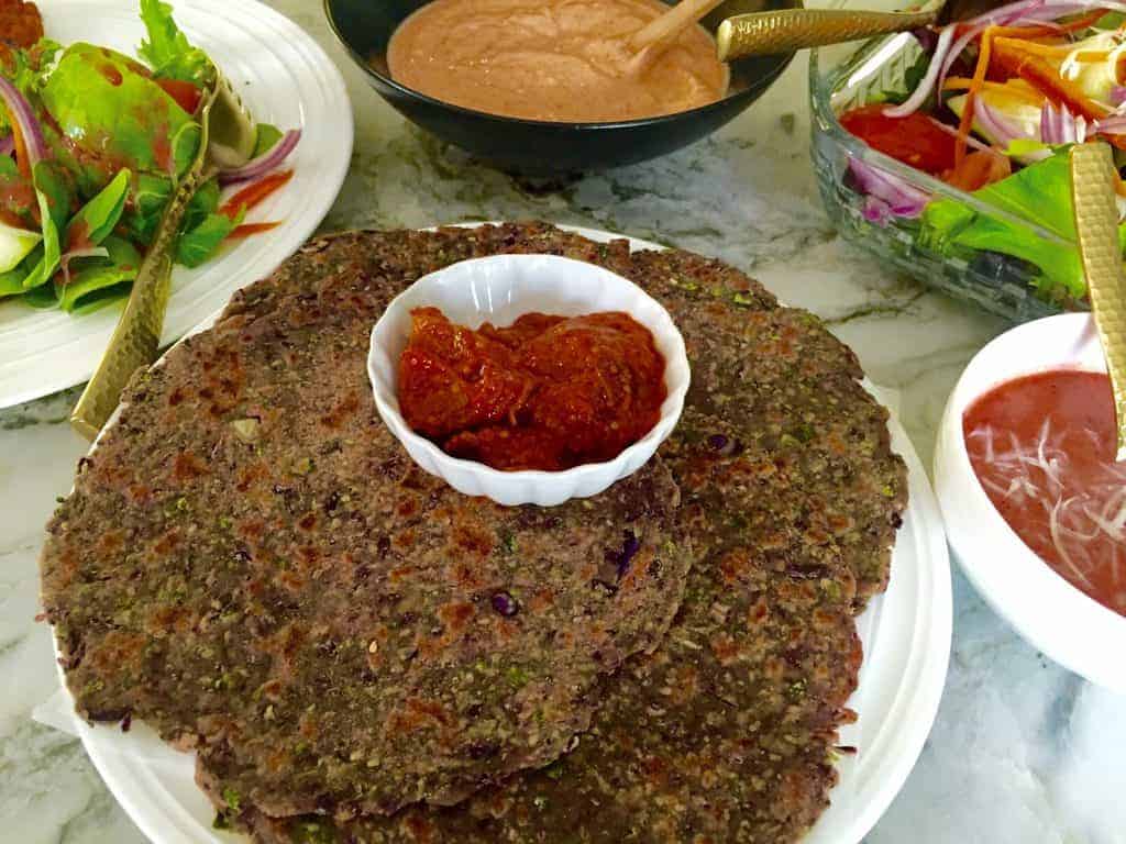 Purple Cabbage Parathas served with pickle 