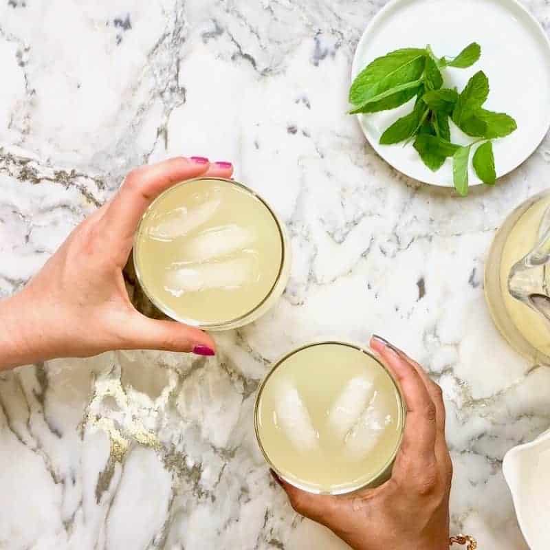 2 cups of ginger lemonade with mint on the side. 