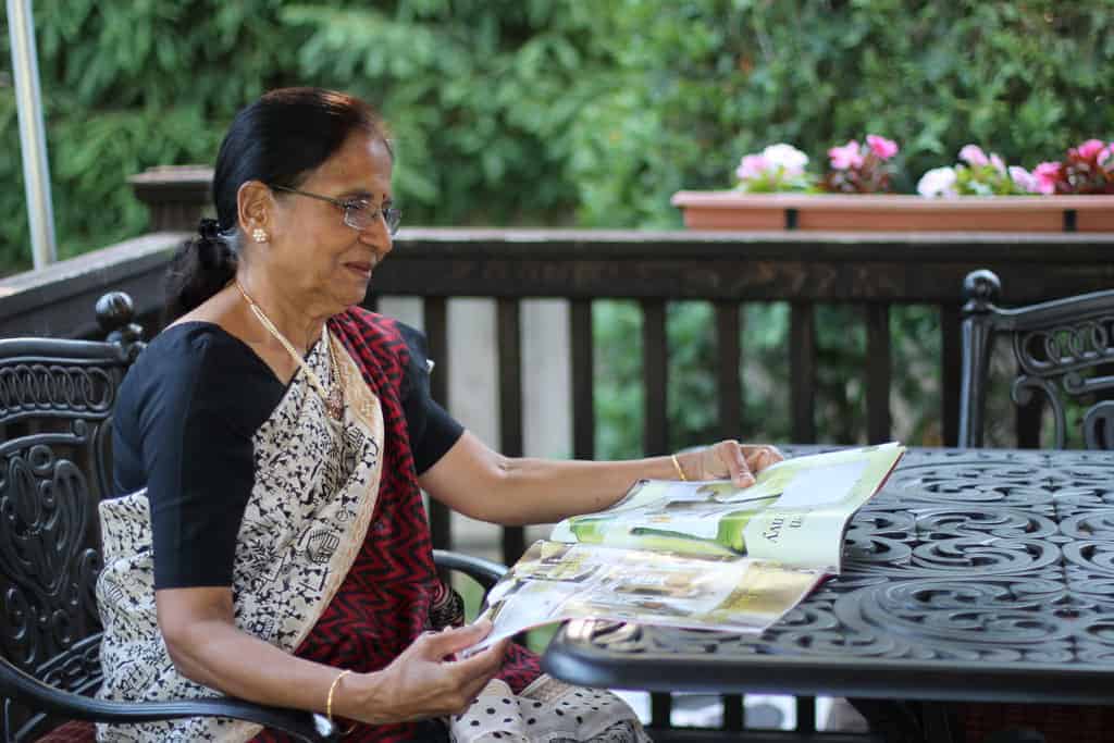 mother-in-law sitting outside at table