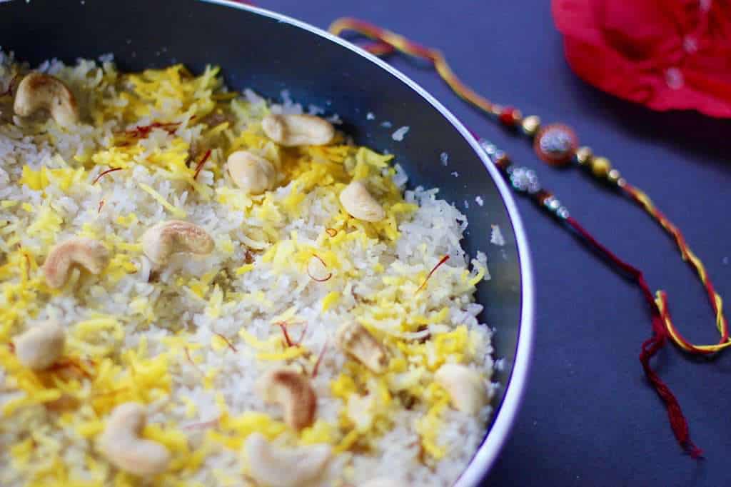 coconut rice in a non stick pan 