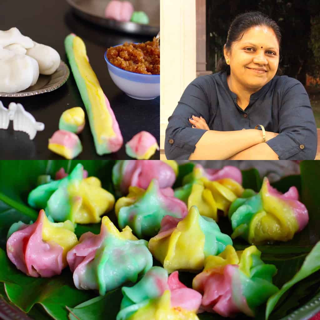 tri color modak shaped by hand 