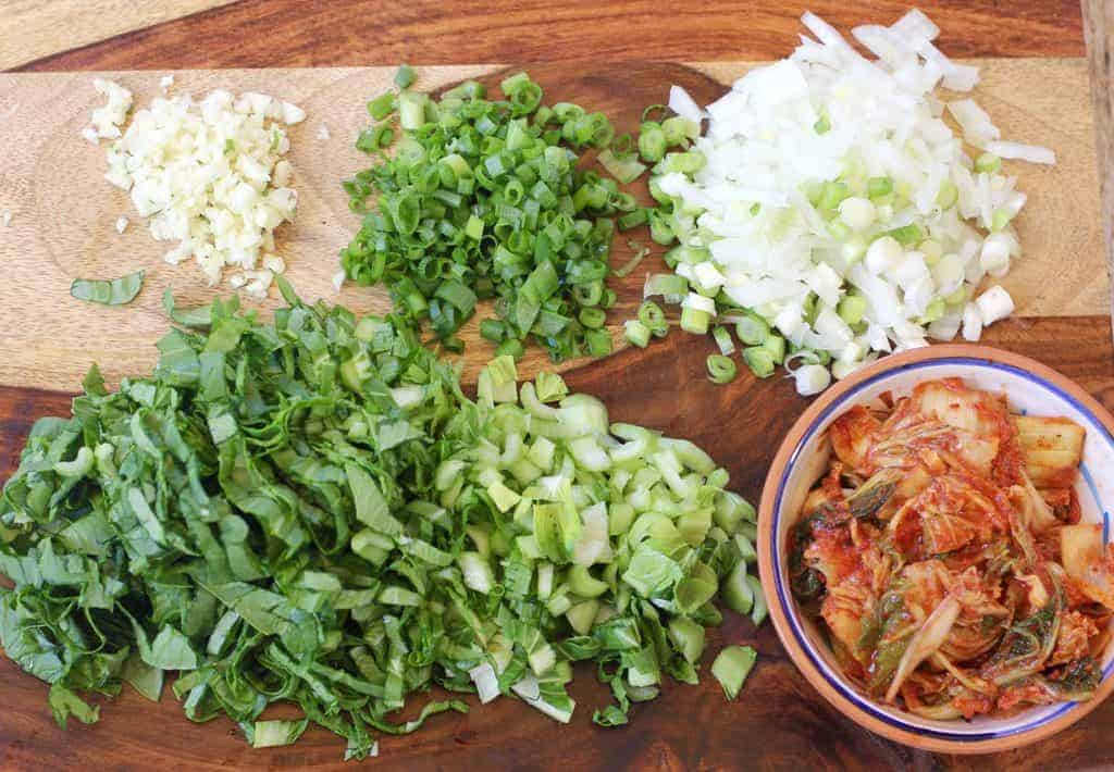chopped veggies on a cutting board