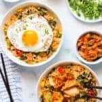 Kimchi fried rice served with sunny side egg