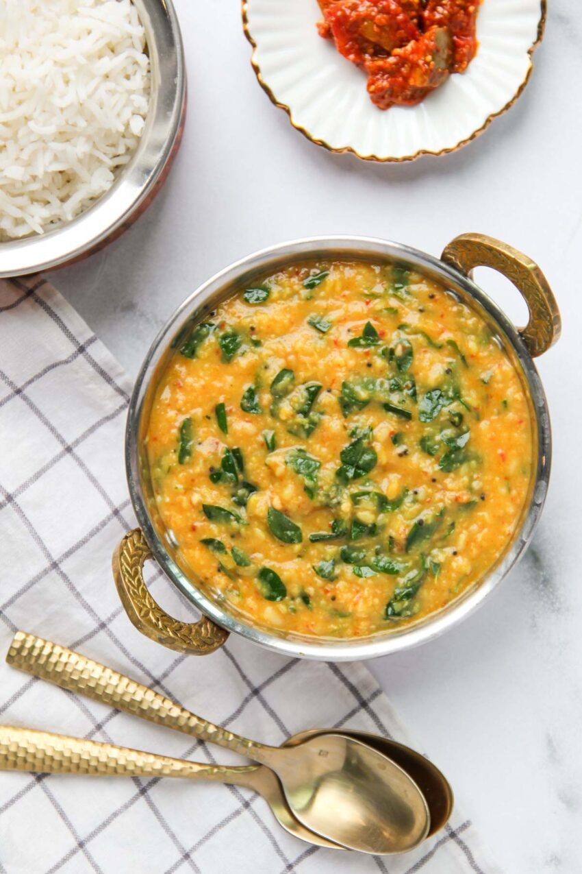 Moringa Dal served with rice and pickle