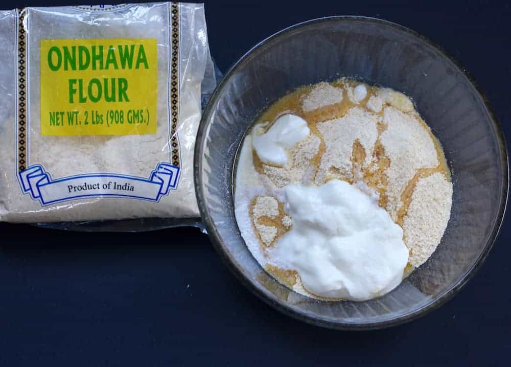 Bowl with flours and yogurt