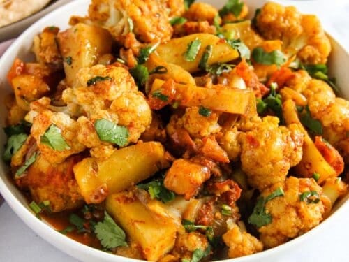 Aloo Gobi served in a white bowl
