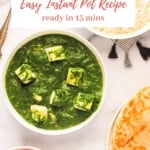 palak paneer served with naan & rice
