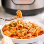 Penne alla vodka in a white bowl