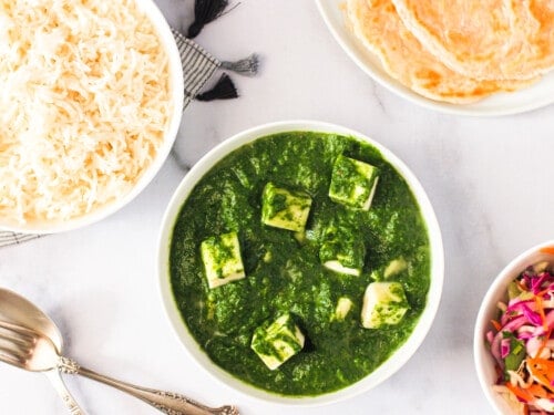 Palak Paneer served with roti & rice