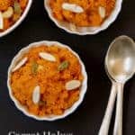 carrot halwa served in 3 bowls