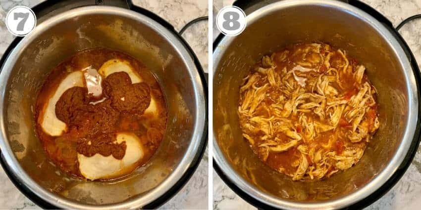 cooked chicken tinga in the Instant Pot 