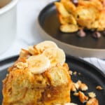 french toast bread pudding with bananas and walnuts