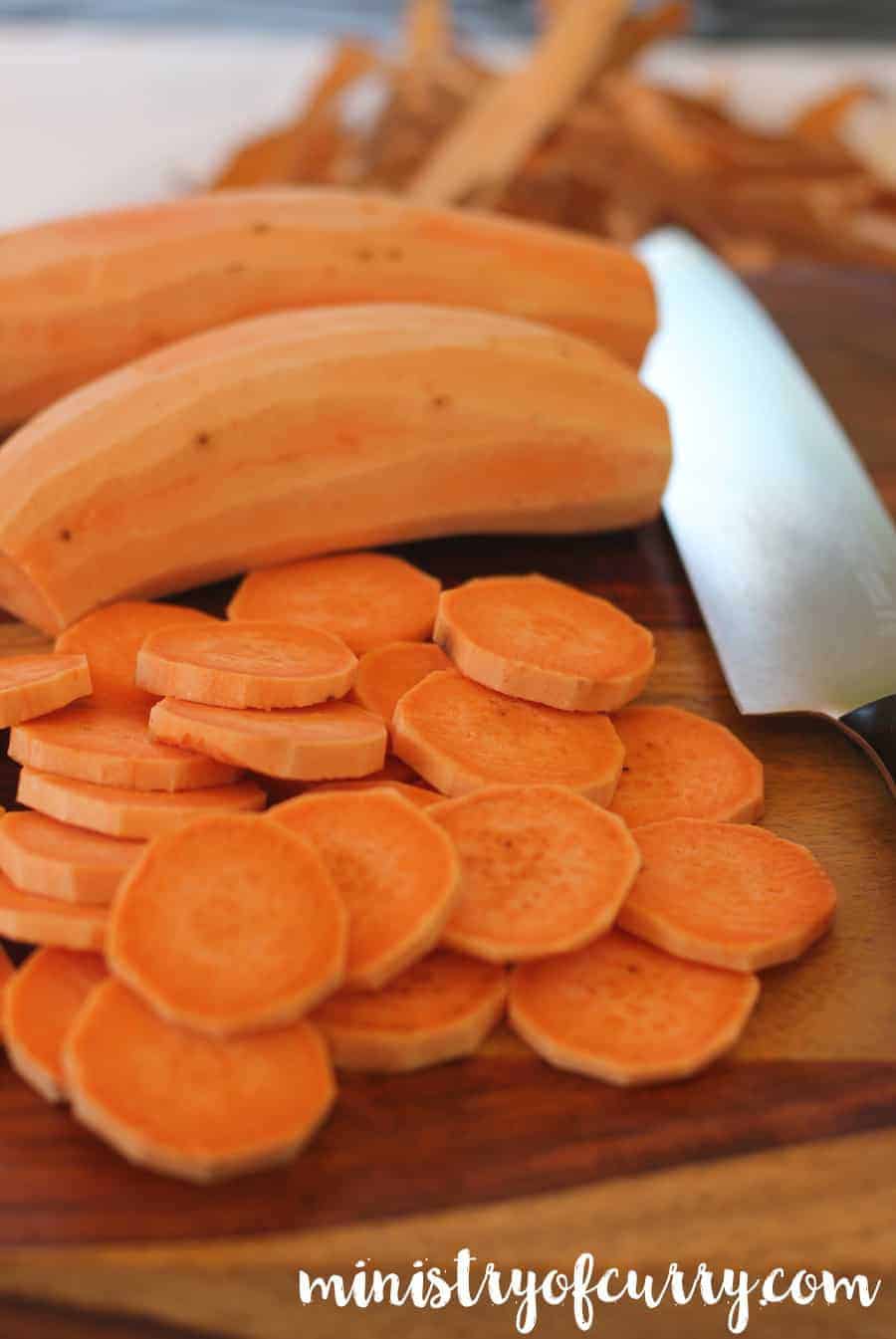 peeled and sliced sweet potatoes