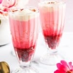 rose falooda served in 2 tall glasses
