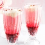rose falooda in 2 tall glasses
