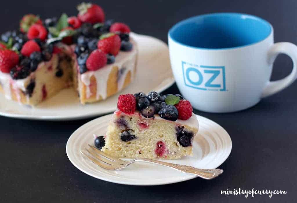 slice of summer berry cake
