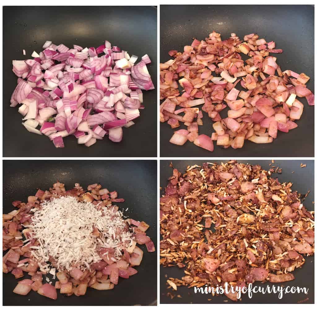 sauteing onions and coconut 