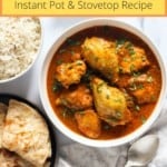 Mom's chicken curry served with rice & rotis