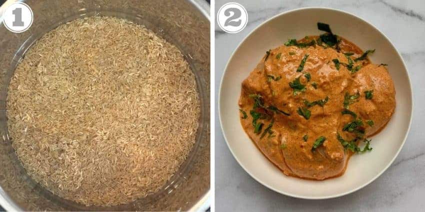 soaked brown rice and marinated chicken 