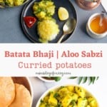 Spicy Potatoes served with puri, rice & dal