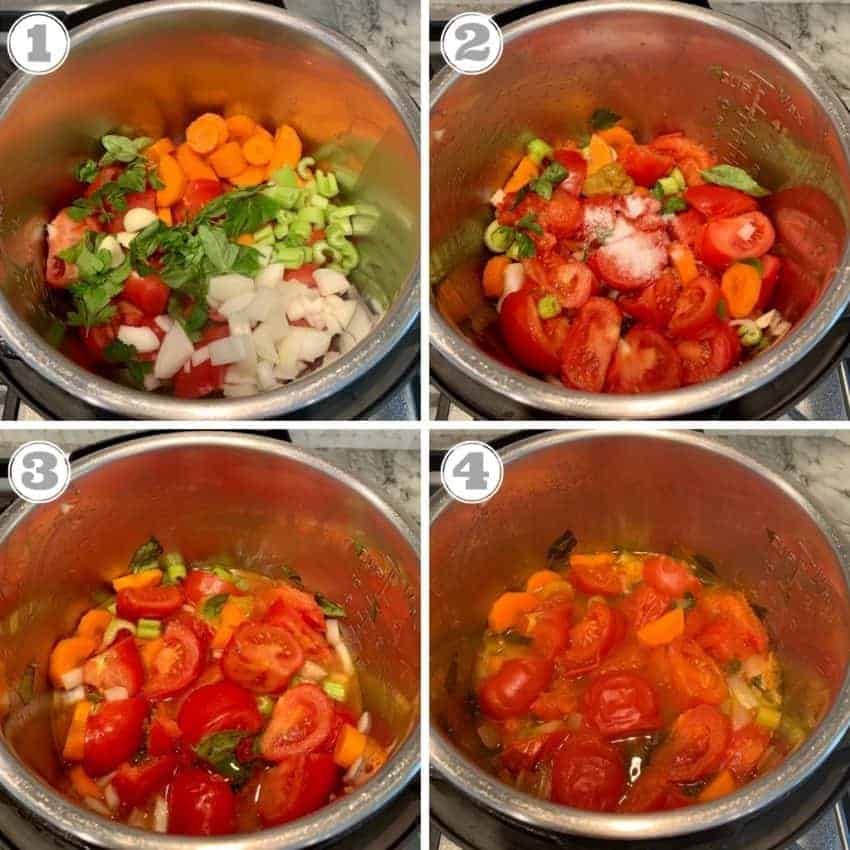 steps showing how to make creamy tomato bisque 