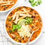 chicken tortilla soup served in bowl