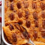 sweet potato casserole garnished with pecans