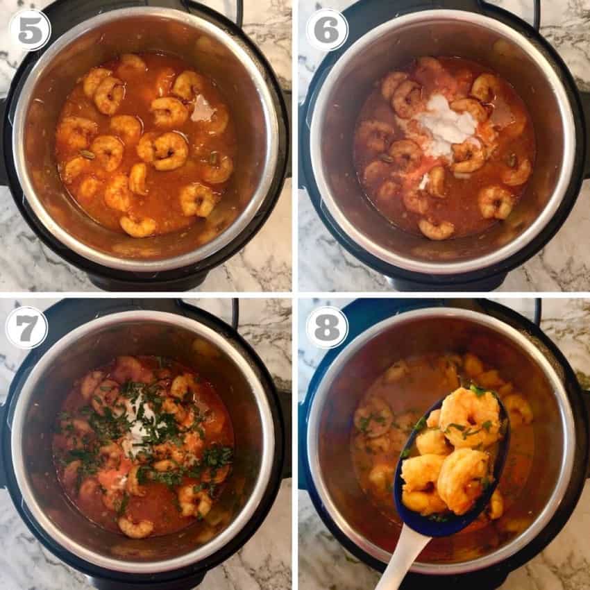 steps 5 through 8 showing how to cook curry in Instant Pot 