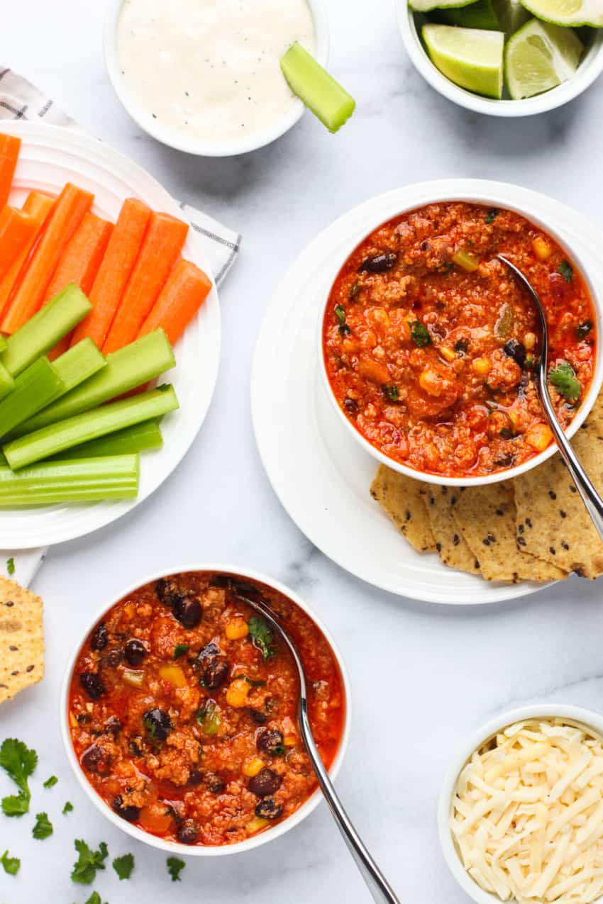 buffalo chicken chili served in 2 bowls