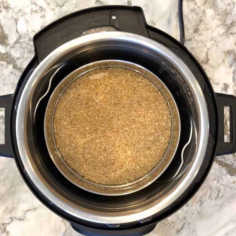 place brown rice bowl in the instant pot to cook 