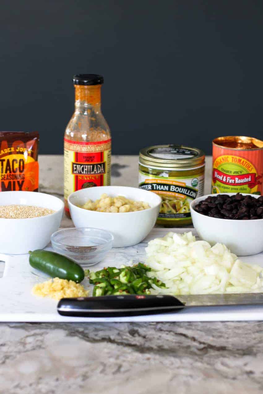 Ingredients to make chicken enchilada quinoa