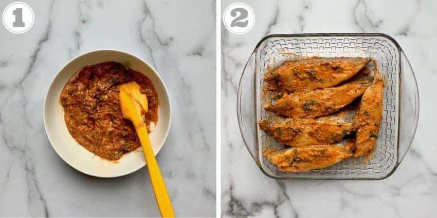 steps showing fish marination
