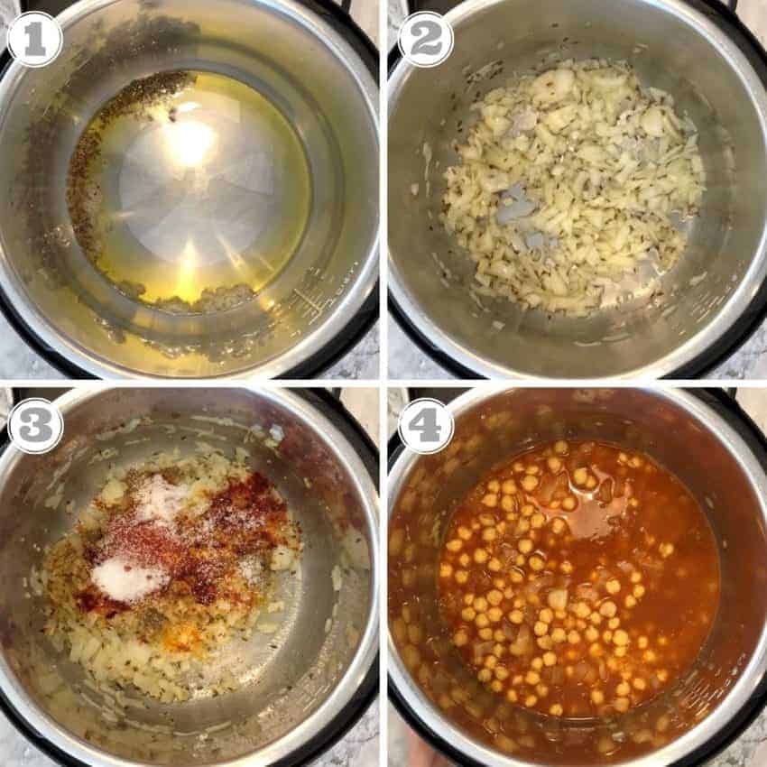 steps showing how to make chana masala in Instant Pot 