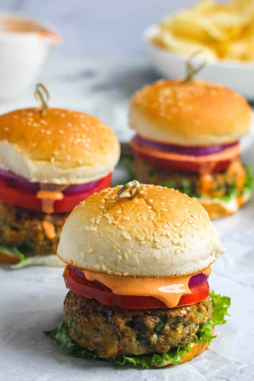3 Chicken Burgers served on buns