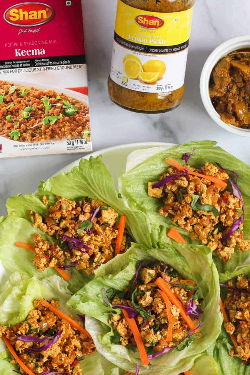 tofu lettuce wraps on a plate
