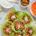 Tofu lettuce wraps with raita and pickle