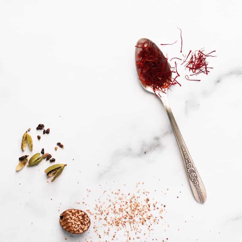 spoon with saffron strands 
