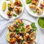 chicken tikka kebab skewers with mint chutney