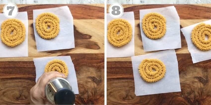 photos showing how to make chakli with a press