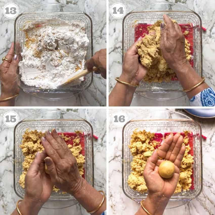 process shots showing how to roll  laddu