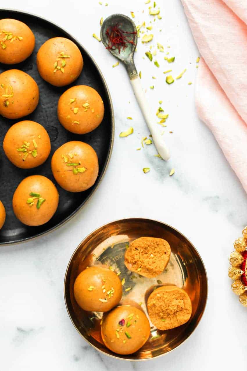Besan Ladoo in two plates 