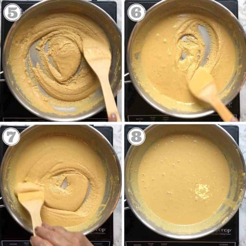 process shots showing how to roast besan with ghee 