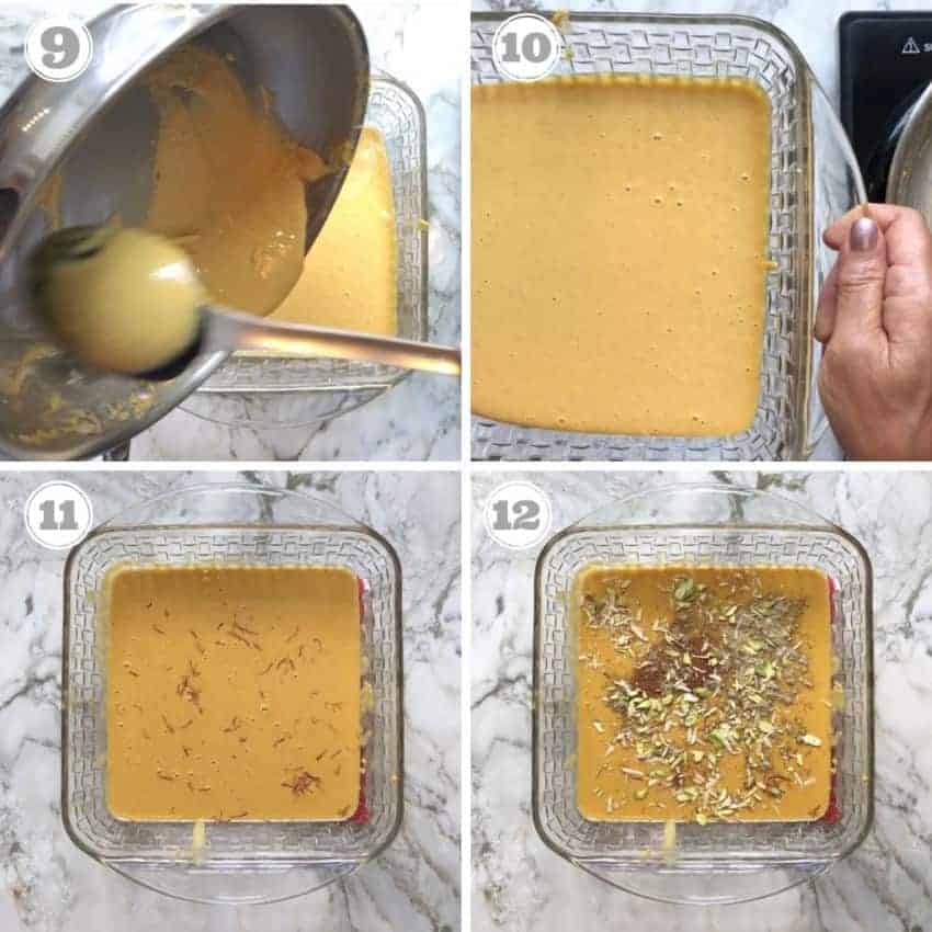 process shots showing roasted flour   garnished with saffron and nuts 