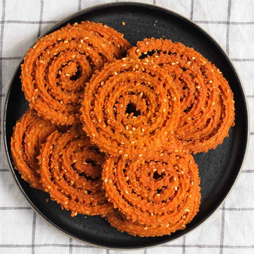 Chakli in a black plate 
